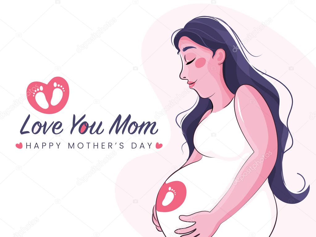 Illustration of a Pregnant Mom and text Love You Mom. Happy Mother's Day Concept.