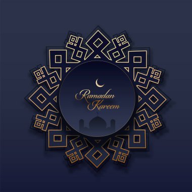 Altın çiçek deseni, cami ve hilal şeklinde bir siluet. Kutsal Ramazan ayı Kareem kavramı.