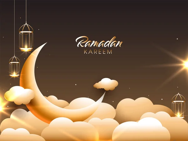 Mois Sacré Islamique Ramadan Concept Kareem Avec Croissant Lune Doré — Image vectorielle