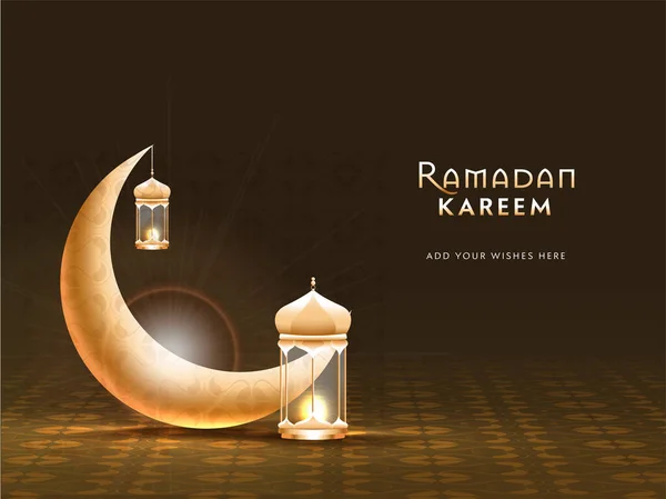 Mezzaluna Luna Dorata Lanterne Illuminate Sfondo Marrone Mese Sacro Islamico — Vettoriale Stock