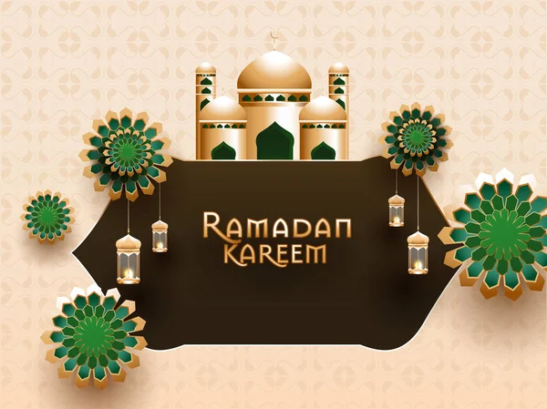Mês Sagrado Islâmico Conceito Ramadã Kareem Com Bela Mesquita Padrão —  Vetores de Stock