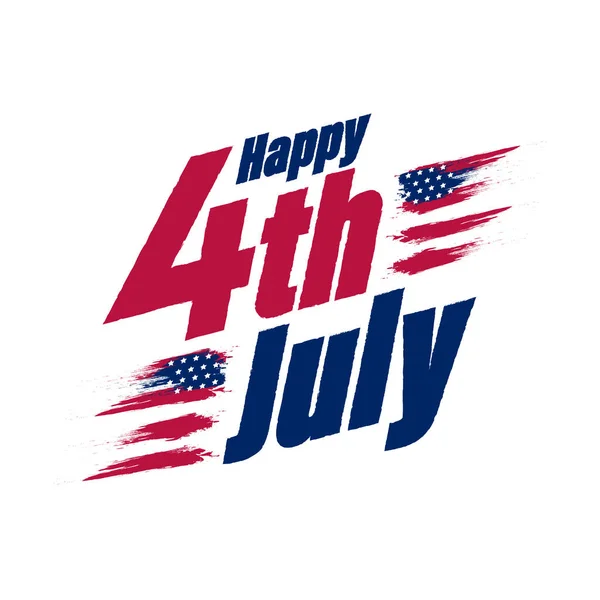 Happy 4Th July Text Usa Flag Color Brush Effect White — 스톡 벡터