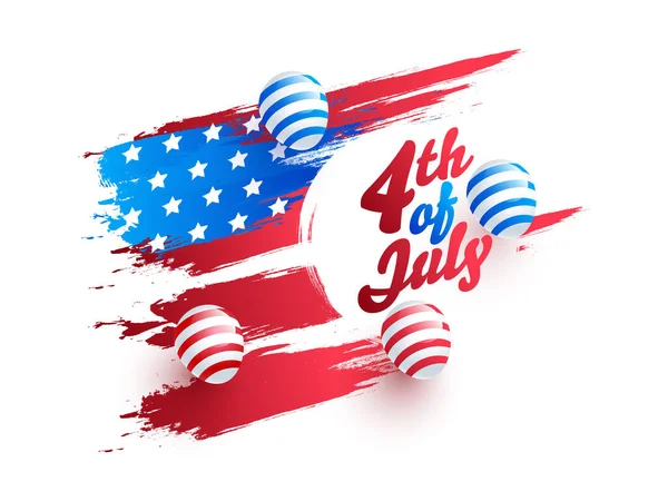 4Th July Font Glossy Balloons American Flag Color Brush Background — Stockový vektor