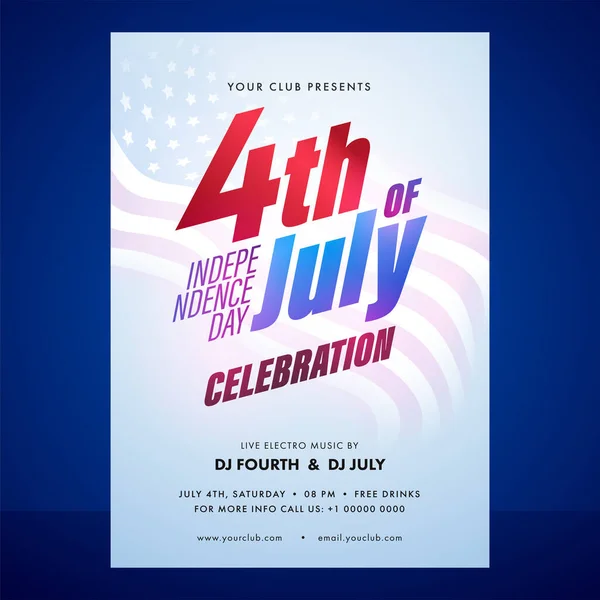 Juli Onafhankelijkheidsdag Celebration Invitation Flyer Design Met Event Details Glossy — Stockvector