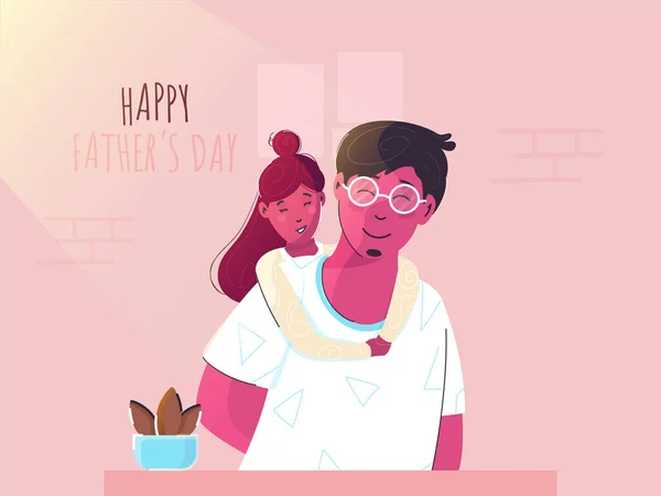 Linda Chica Abrazo Padre Desde Atrás Rosa Fondo Para Feliz — Vector de stock