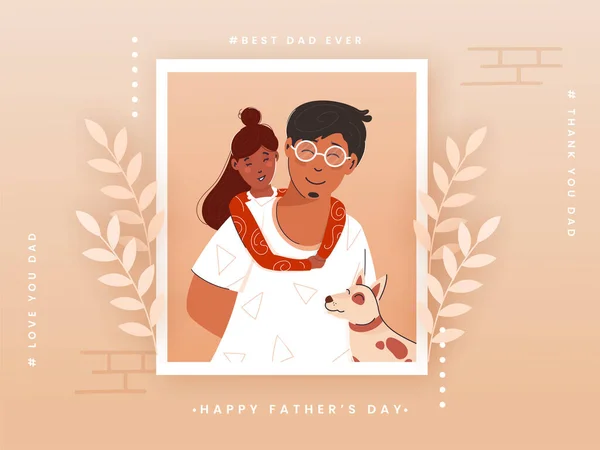 Happy Father Day Concept Girl Hugging Her Father Image Dog — Stockový vektor