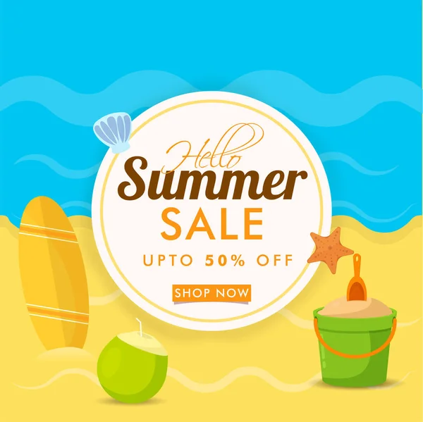 Summer Sale Background Cocunut Starfish Surfing Baord Sea View Background — стоковий вектор