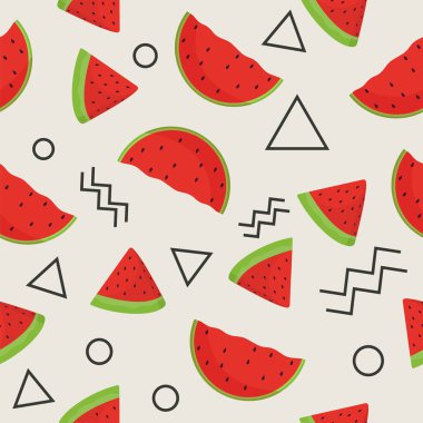 Geometrik elementlerle süslenmiş karpuz dilimleri.