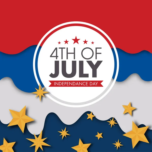 Temmuz Amerikan Bayrak Dalgalı Kağıt Kesme Arkaplanda Altın Yıldızlı Bağımsızlık — Stok Vektör