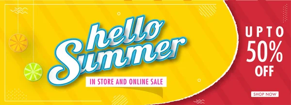 Έως Έκπτωση Για Hello Summer Sale Header Banner Σχεδιασμός Κρεμαστά — Διανυσματικό Αρχείο