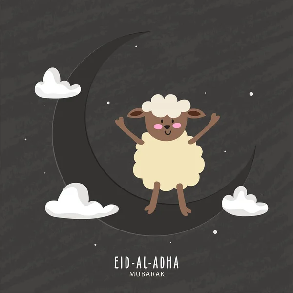 Eid Adha Mubarak Plakát Design Půlměsíc Karikatura Funny Ovce Šedém — Stockový vektor