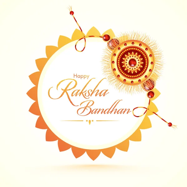 Happy Raksha Bandhan Font Beautiful Rakhi Wristband White Background — Stock Vector