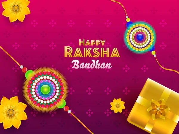 Happy Raksha Bandhan Písmo Horní Pohled Lesklé Dárkové Krabice Květinové — Stockový vektor