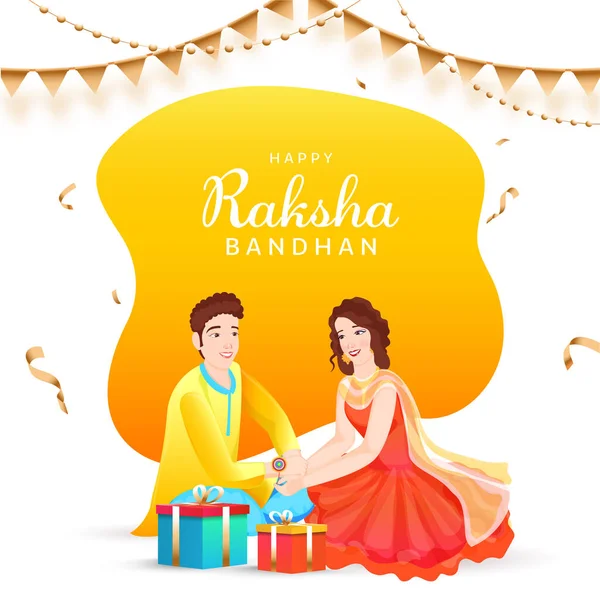 Happy Raksha Bandhan Concept Con Bella Ragazza Che Lega Rakhi — Vettoriale Stock