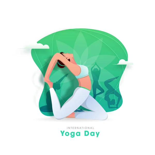 International Yoga Day Concept Female Doing Yoga Asana Different Poses — стоковий вектор