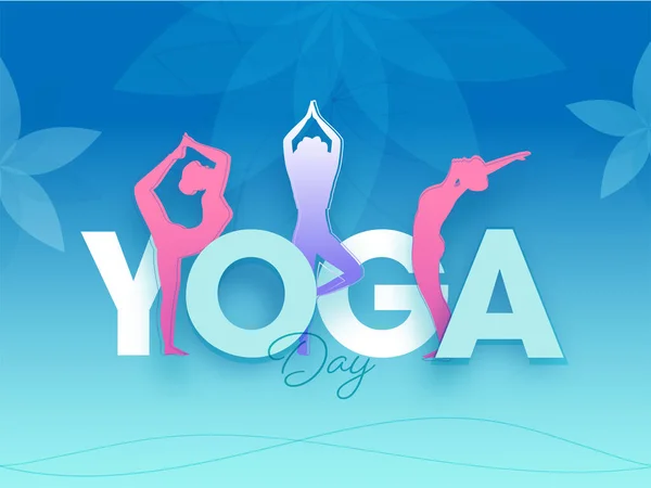 Yoga Dag Text Med Silhouette Kvinnliga Göra Yoga Asanas Gradient — Stock vektor