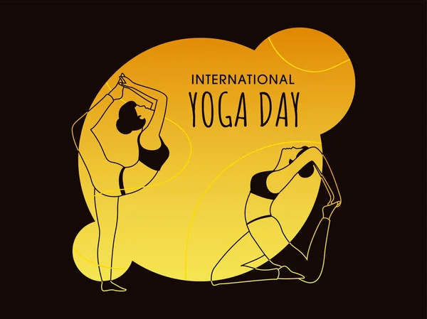 International Yoga Day Concept Young Women Doing Yoga Abstract Yellow — 스톡 벡터