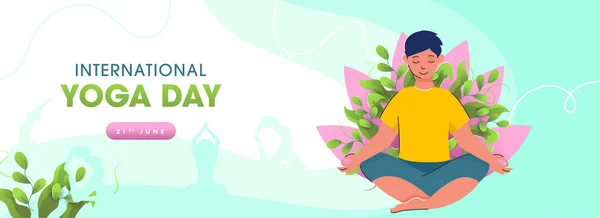 Junho Conceito Dia Internacional Yoga Com Menino Jovem Meditando Silhueta —  Vetores de Stock