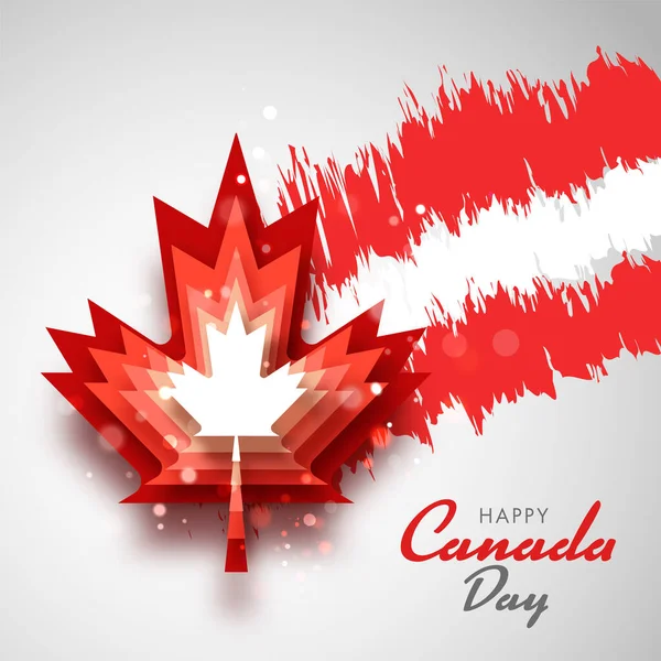 加拿大日快乐的概念与红纸剪切层枫叶和Bokeh灯对加拿大国旗彩绘背景的影响 — 图库矢量图片