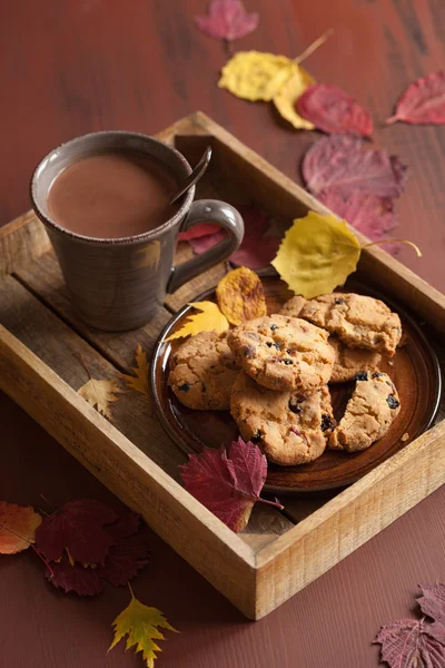 hot chocolate warming drink cozy autumn leaves cookies