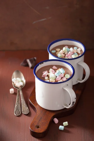 Cokelat panas dengan mini marshmallow cinnamon minuman musim dingin — Stok Foto