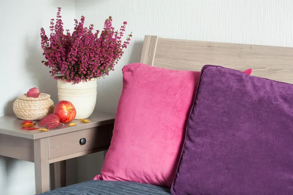 色彩鲜艳的椅垫舒适家居卧室心情花秋叶 — 图库照片