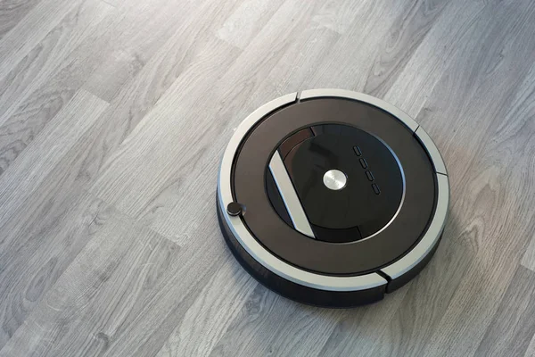 Aspiradora robótica en suelo de madera laminado smart cleaning tec — Foto de Stock