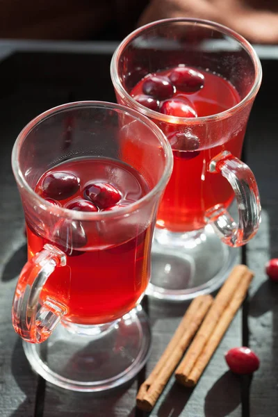 Hot cranberry tea with cinnamon warming drink — Stock Photo, Image