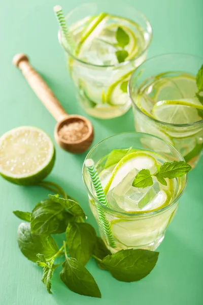 Mojito koktejl a ingredience nad zeleným pozadím — Stock fotografie