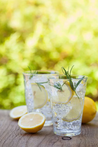 Boisson rafraîchissante à la limonade avec romarin dans les verres — Photo