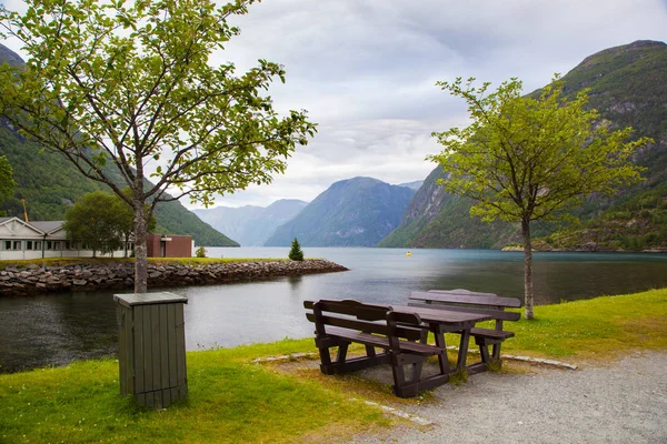 Hellesylt village near Geiranger fjord, Norway — стокове фото
