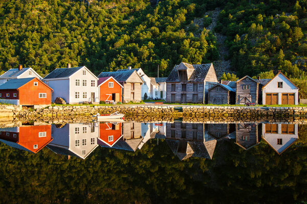 old wooden houses in Laerdalsoyri, Norway