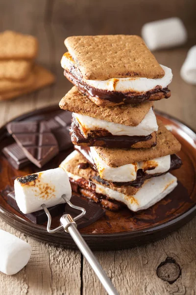 Malvavisco casero s 'mores con chocolate en galletas —  Fotos de Stock