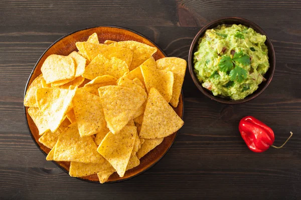 Mexikói guacamole dip és a nachos a tortilla chips-szel — Stock Fotó