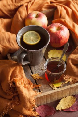 sıcak limon bal çay içecek eşarp rahat sonbahar yaprakları Isınma