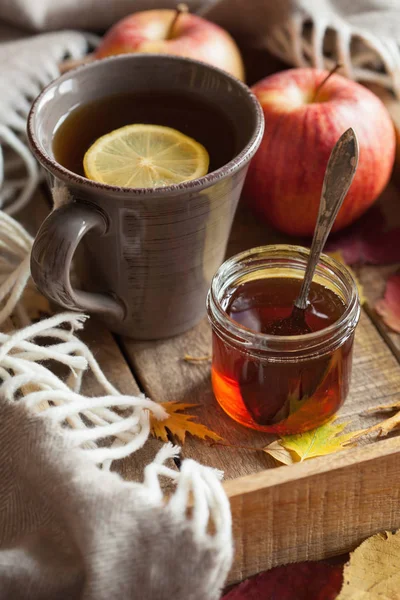 sıcak limon bal çay içecek eşarp rahat sonbahar yaprakları Isınma