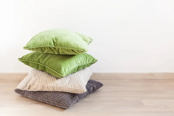Gray and green cushions cozy home — Stock Photo, Image