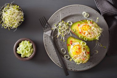 pişmiş yumurta avokado taze soğan ve Yonca filizi