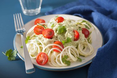 spiralized kabak salatası giyinme, avokado sağlıklı vegan 