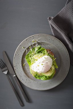 Kahvaltı tost avokado, haşlanmış yumurta ve Yonca filizi
