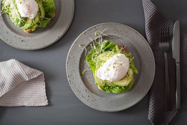 Kahvaltı tost avokado, haşlanmış yumurta ve Yonca filizi