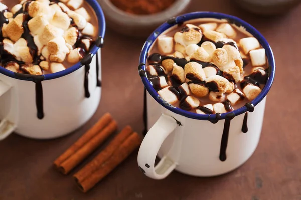 S'mores chocolat chaud mini guimauves cannelle boisson d'hiver — Photo