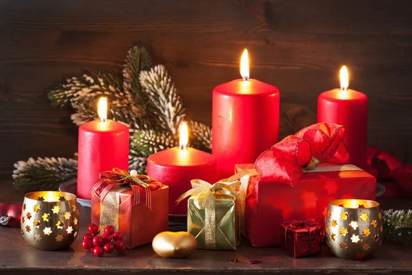 Christmas advent candles lantern decoration — Stock Photo, Image