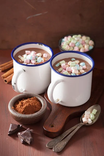 Chocolate quente com mini marshmallows canela bebida de inverno — Fotografia de Stock