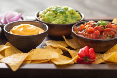 Meksika Nacho tortilla cips Guakamole, salsa ve peynir d ile