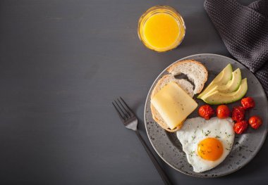 sahanda yumurta, avokado, domates sağlıklı kahvaltı için