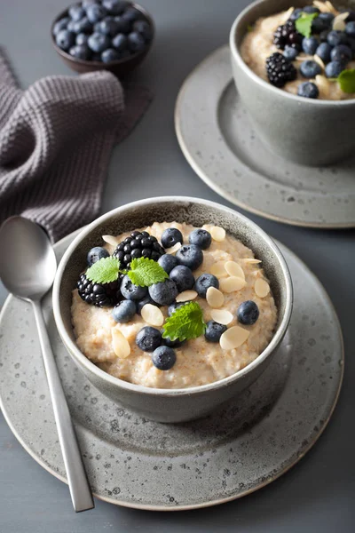Porridge de flocons d'avoine coupés en acier au petit déjeuner sain avec bleuet — Photo