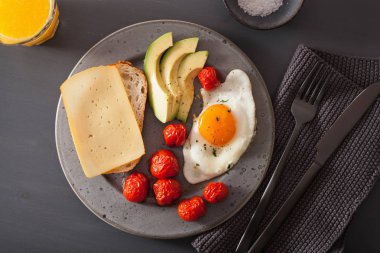 sahanda yumurta, avokado, domates sağlıklı kahvaltı için