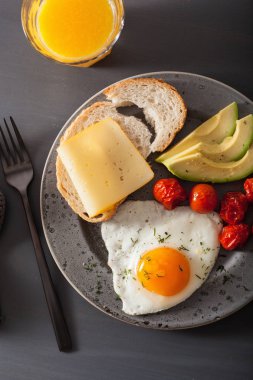 sahanda yumurta, avokado, domates sağlıklı kahvaltı için