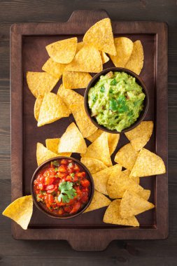 Meksika guacamole ve salsa sos, cips tortilla cips